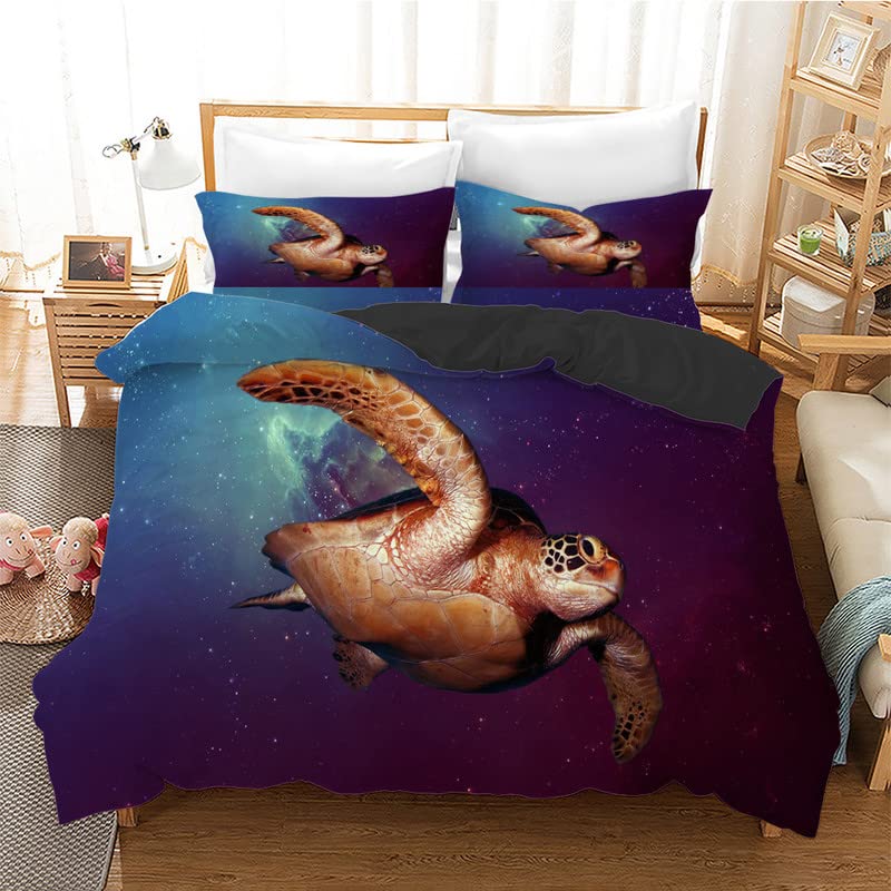 Housse de couette 160x200 tortue parure de lit fille garçon avec taies d'oreiller