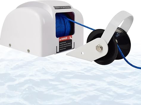 Automatic 12V Electric Anchor Winch, with Rem0te Control, LED Light, 318kg Pulling Force 31m Rope, Compatible with Pontoon Yacht Fishing Boat CordlessANDCable