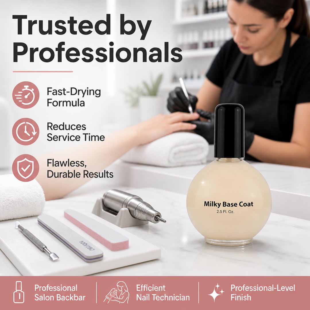 PRONAIL - Milky Base Coat for Nail Polish, 2.5 Oz - Professional Strength, Long Lasting, Manicure and Pedicure, Nail Strengthener, Hardener, Prevents Chipping - Fast Dry