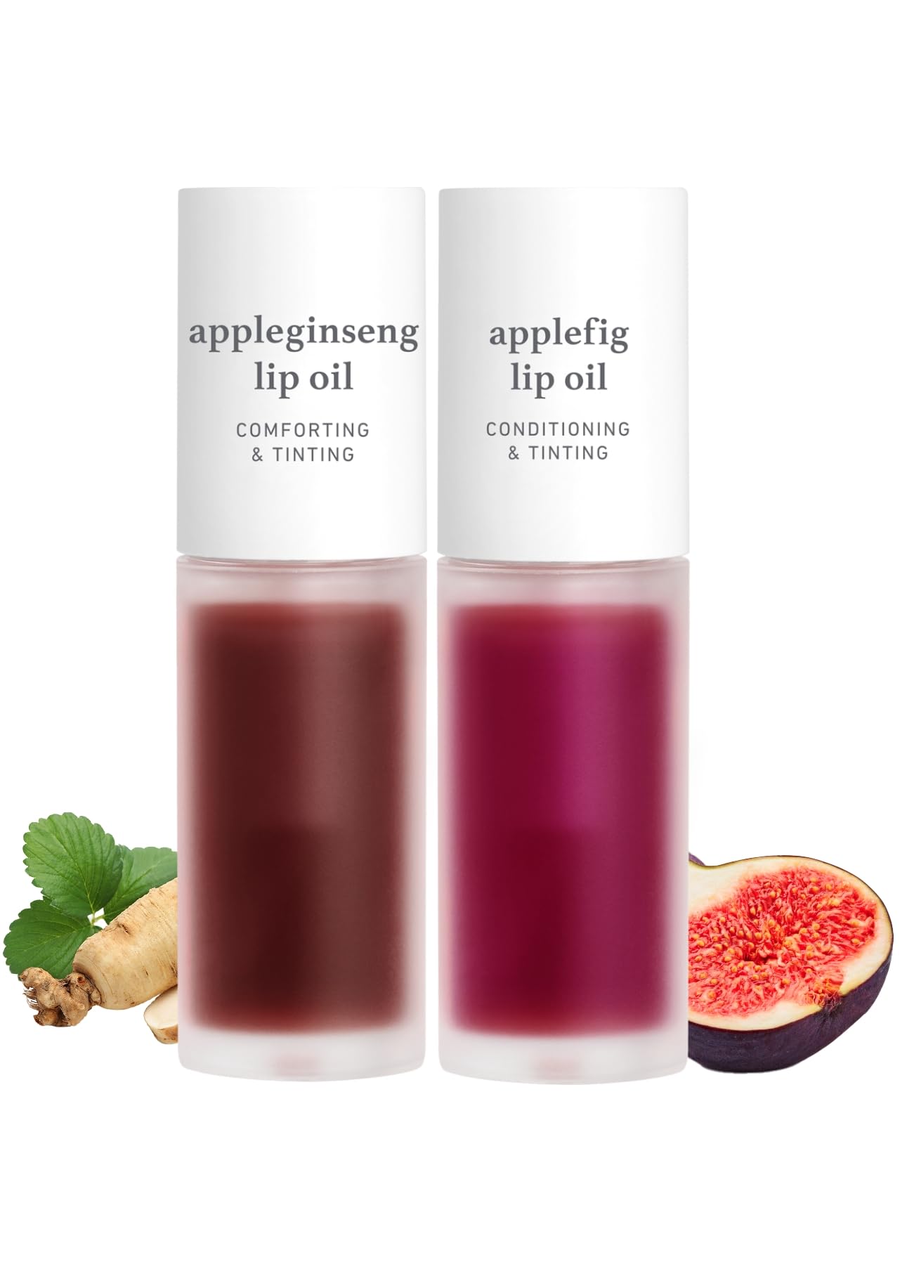 NOONI Korean Vegan Lip Oil - Appleginseng, 0.12 Fl Oz + Korean Lip Oil - Applefig, 0.12 Fl Oz Bundle