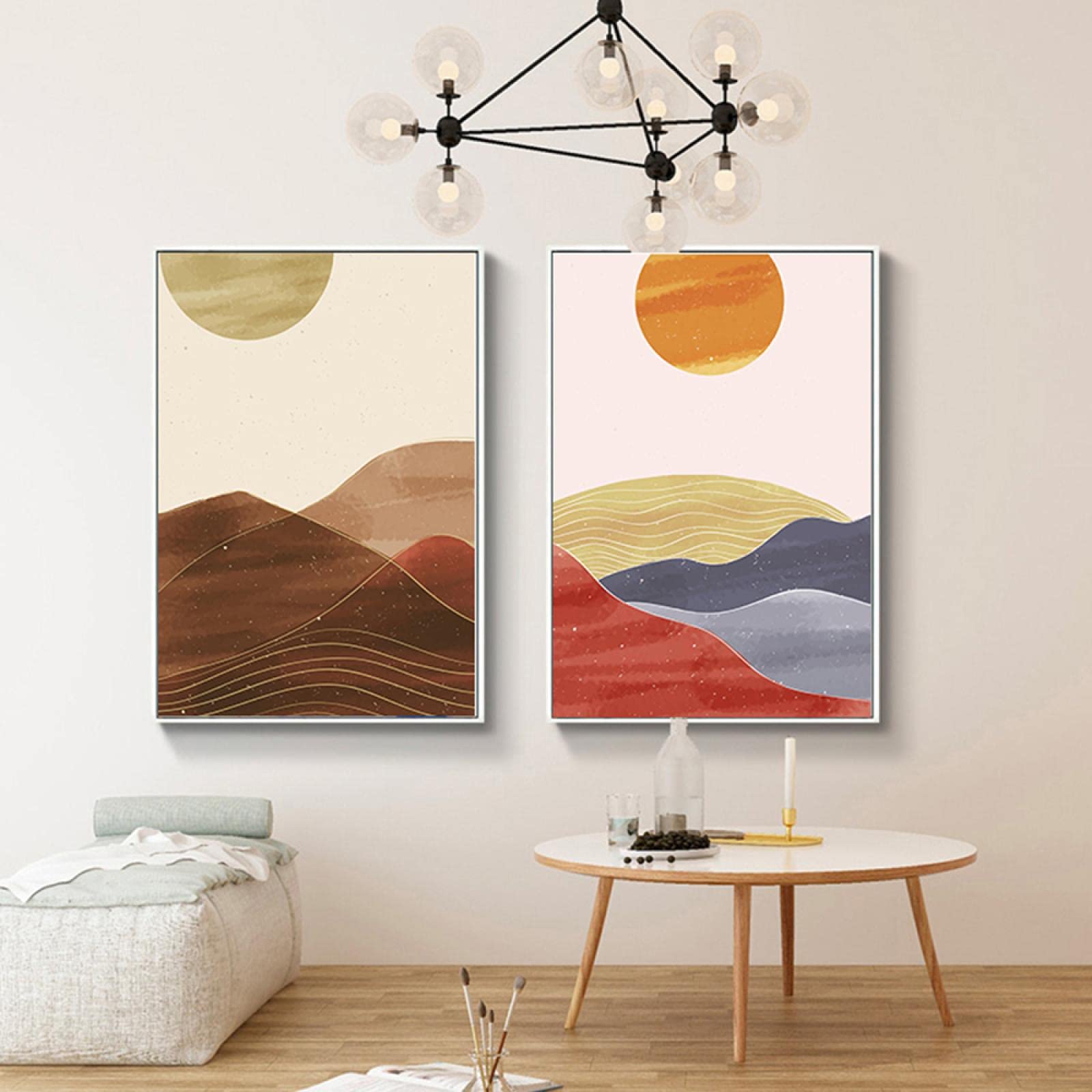 Amazon.co.jp: キャンバス絵画抽象的な太陽山の風景壁アート