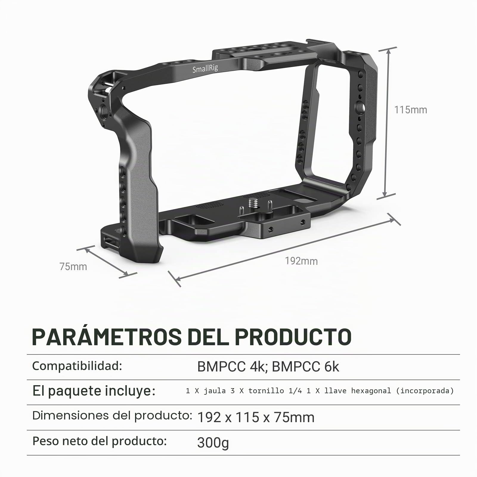 (Nueva Versión) SMALLRIG Cage Compatible para BMPCC 4K, 6K, Jaula de Cámara para Blackmagic Pocket Cinema Camera 4K con Mecanismo Anti-Giro y Puntos de Montaje - 2203B
