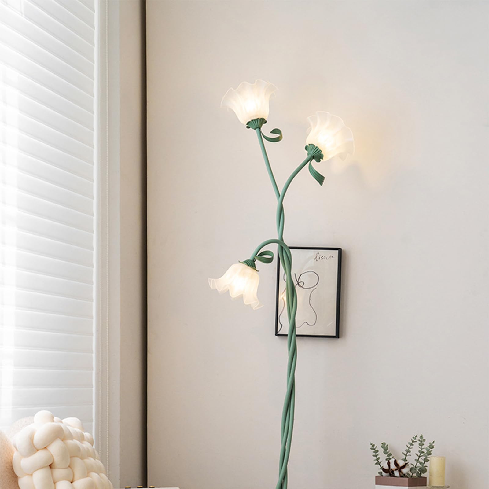 GrüNe Stehlampe Wohnzimmer,Europäische DIY Eisen Stehlampe Mit 3 Drehbaren Blumen,170 Cm Moderne Floor Lamp Geeignet FüR Schlafzimmer,Wohnzimmer,Arbeitszimmer,BüRo,Inklusive 3 GlüHbirnen