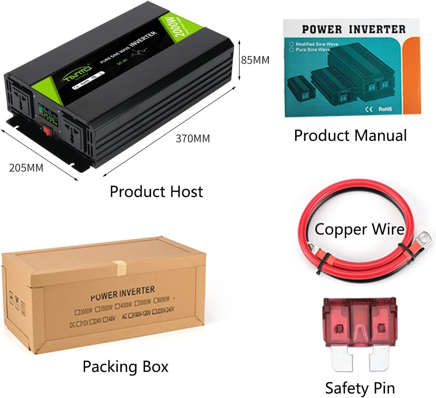 8000 W, 10000 W, 12000 W, falownik sinusoidalny, 12 V, 24 V, 48 V, DC na 110 V, 220 V, 230 V, konwerter do rodzinnego kampera, układu słonecznego, do samochodu, wycieczek, kempingu (2000 W, 48 V to220