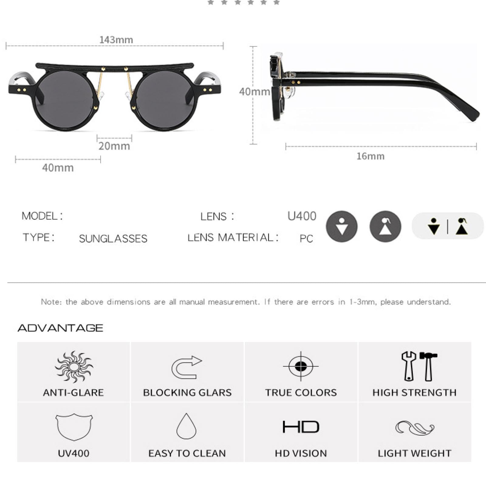 Gafas de sol UV400 para hombres y mujeres, marco pequeño punk redondo gris claro, lente ligera para deportes al aire libre y conducción