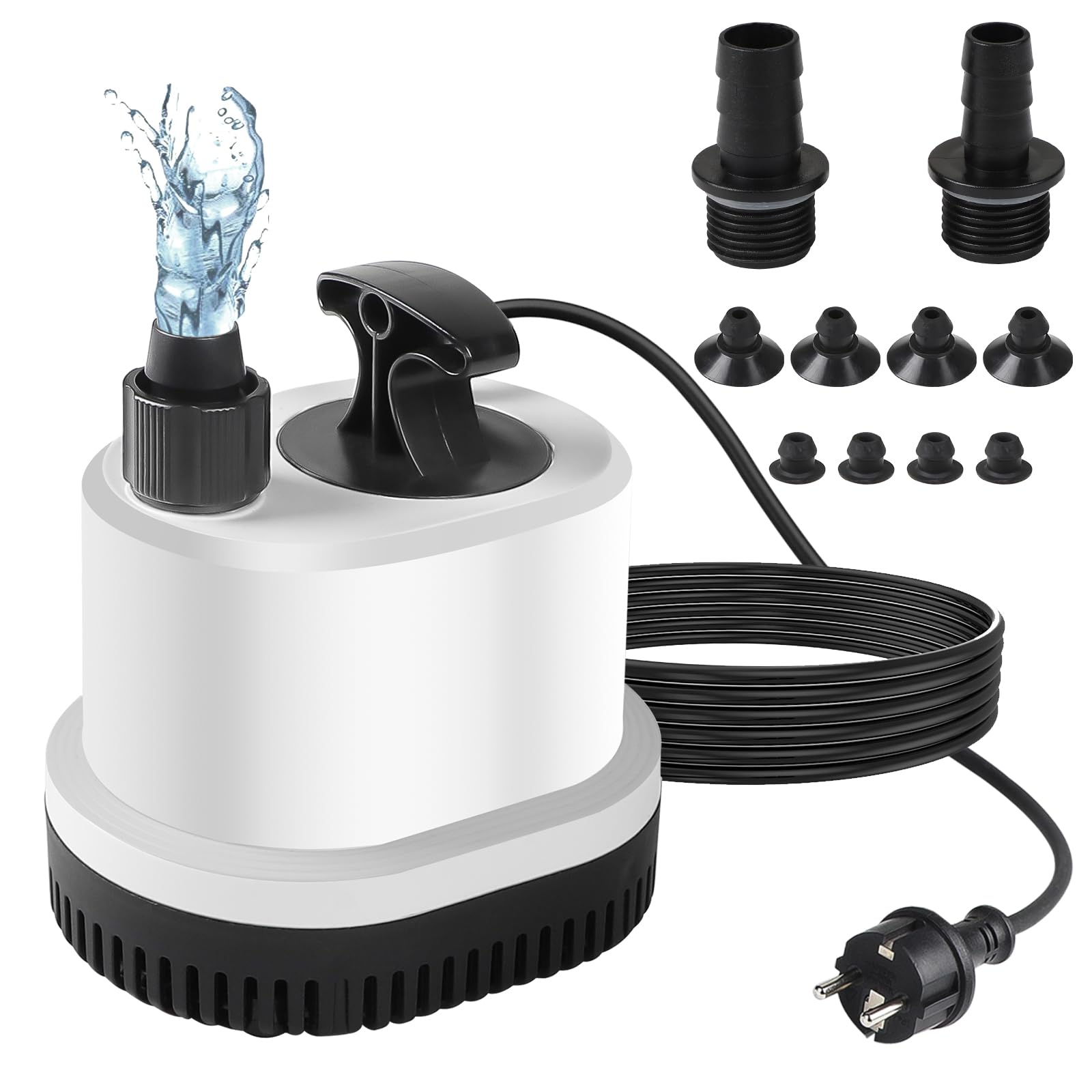 EXLECO Mini bomba de agua submersible 2000L/H 30 W, pequeña bomba de inmersión 230 V, bomba de agua sucia para riego de jardines con cable de 2 m, 2 boquillas, para fuente de jardín, estanque — view 12