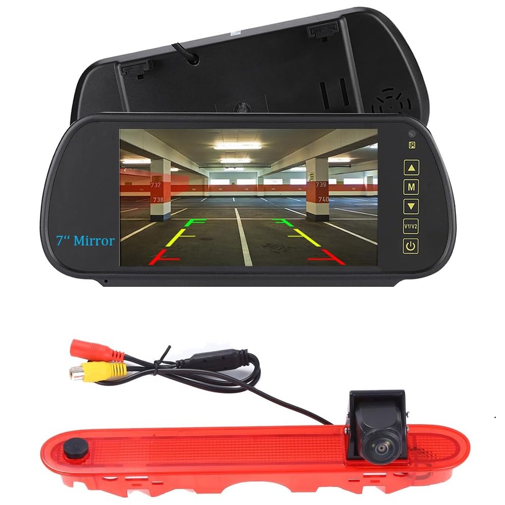 7-calowy wyświetlacz lusterka wstecznego LCD TFT ekran wspomagający parkowanie + HD lampka hamowania, kamera cofania do Renault Kangoo II 2007-2021/Mercedes-Benz Citan Tourer W415 Micro Camper 2012