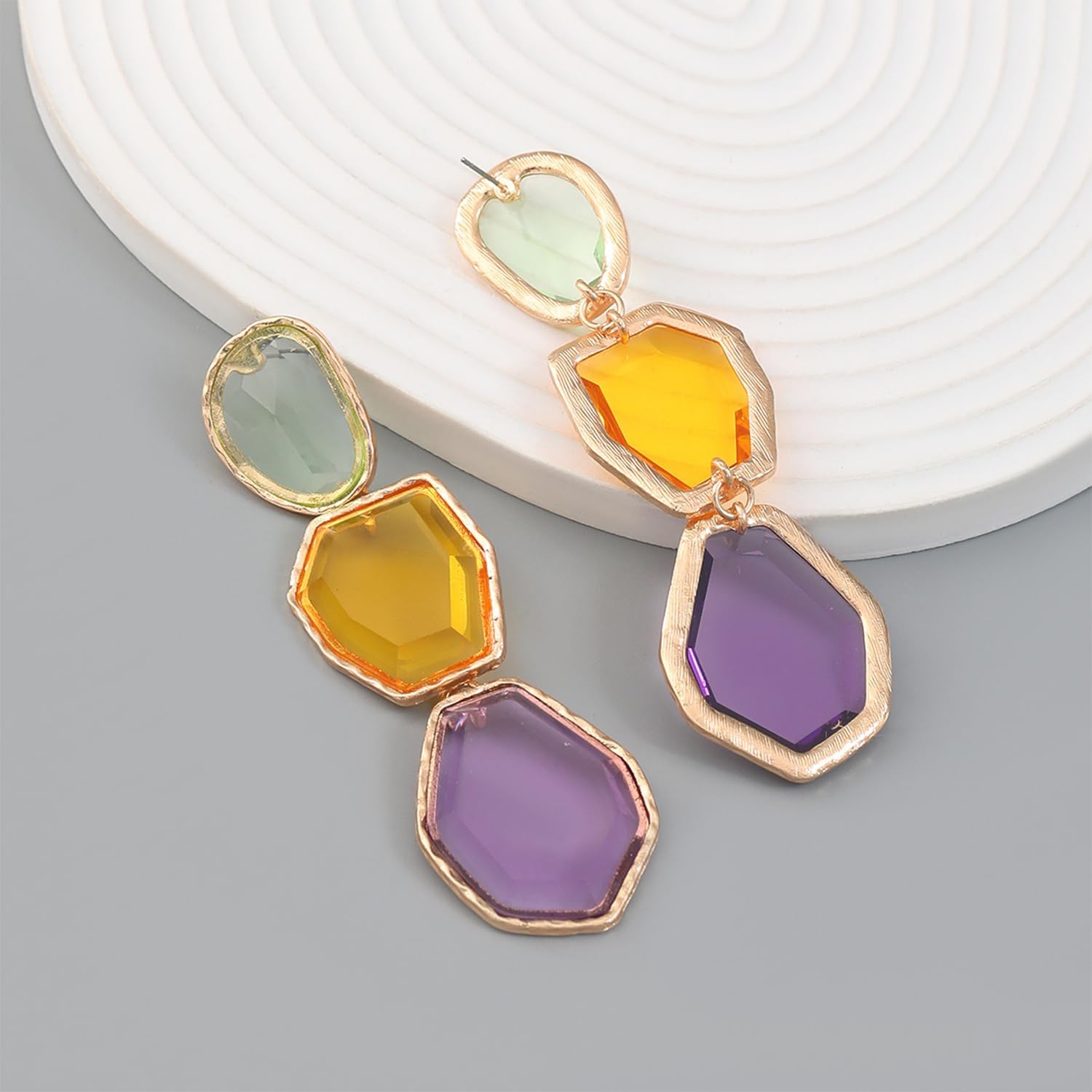 Vintage Colorful Transparent Geometric Resin Crystal Gemstone Statement Large Earrings for Women Jewelry - Image 3