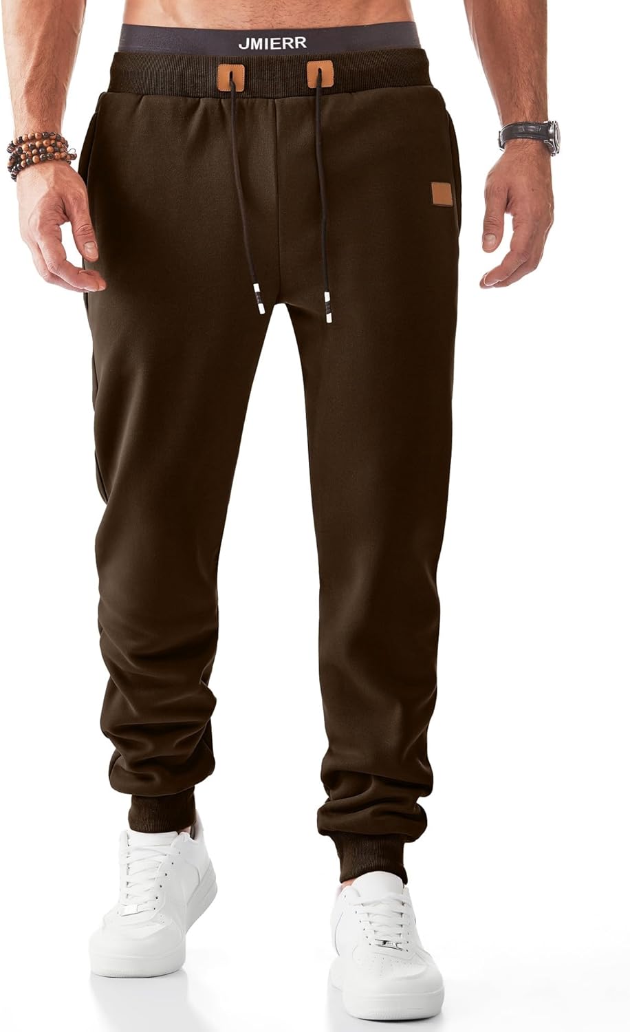 JMIERR Men's Fleece & Regular Sweatpants with Zipper Pockets Tapered Joggers Drawstring Waist Athletic Workout Track Pants
