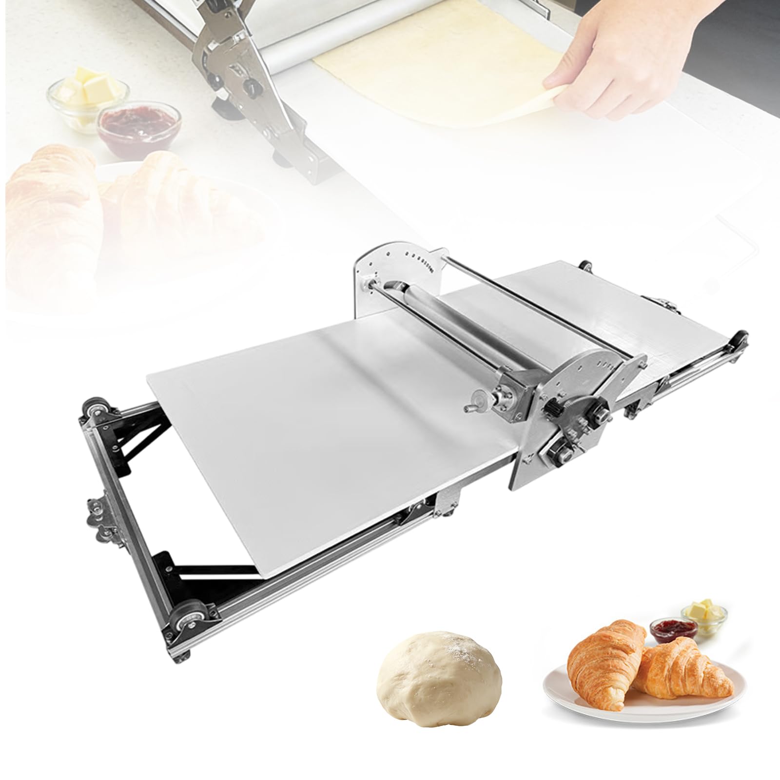 Buhelyc Sfogliatrice Pieghevole Sfogliatrice per Pasticceria in Acciaio Inox Spessore Regolabile per Cucine Domestiche