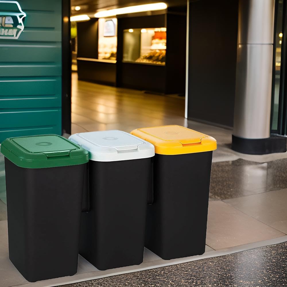 Bidone Per Riciclaggio A 3 Scomparti, 75 Litri Totali, Dimensioni 79x33x48 Cm, Con Sacchetti Per Rifiuti, Per Casa, Ufficio, Scuola