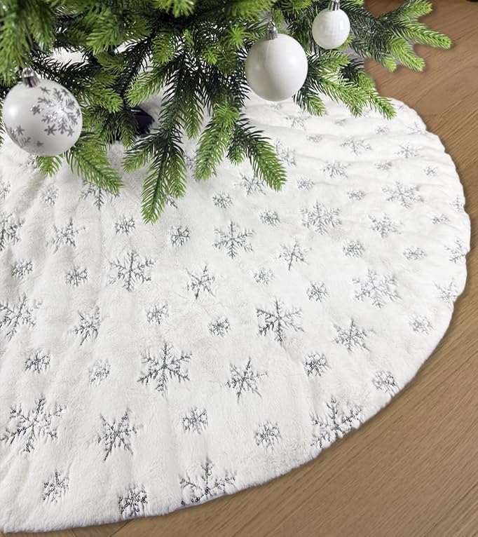 AOGU-48-Inch-Sequin-Faux-Fur-Christmas-Tree-Skirt-Decoration-for-Merry-Christmas-Party-White-Plush-Silver-Sequin-Snowflake-Xmas-Christmas-Tree-Skirt-Decorations AOGU 48 Inch Sequin Faux Fur Christmas Tree Skirt Decoration for Merry Christmas Party White Plush Silver Sequin Snowflake Xmas Christmas Tree Skirt Decorations