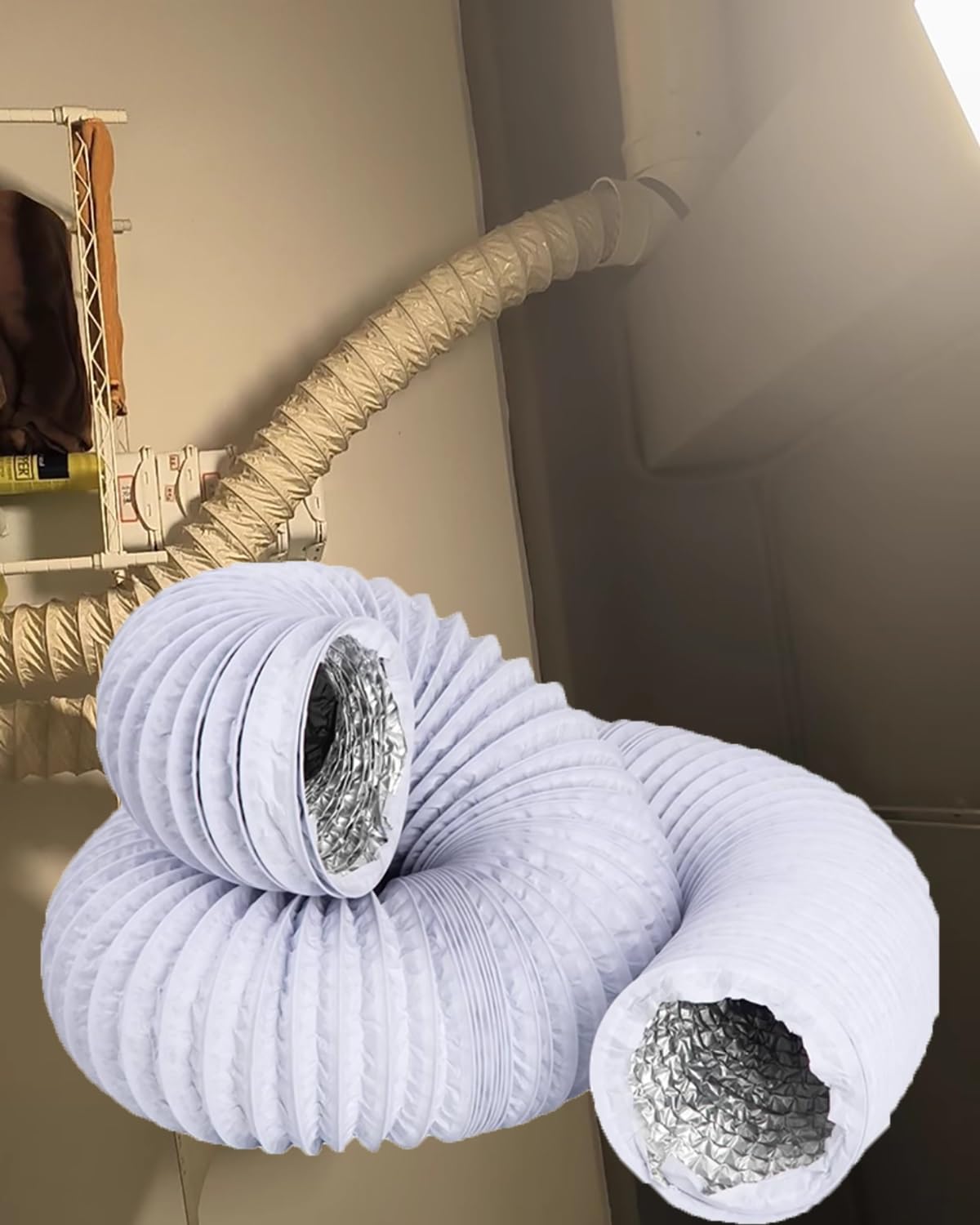 Tubo flessibile di sfiato in alluminio per spazi ristretti, soluzione durevole per ventilatori di ventilazione, ideale per aree lavanderie compatte