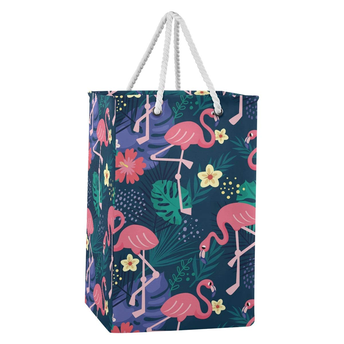 Großer Wäschesack mit Blättern, Blume, Flamingo, freistehend, faltbar, mit Tragegriffen
