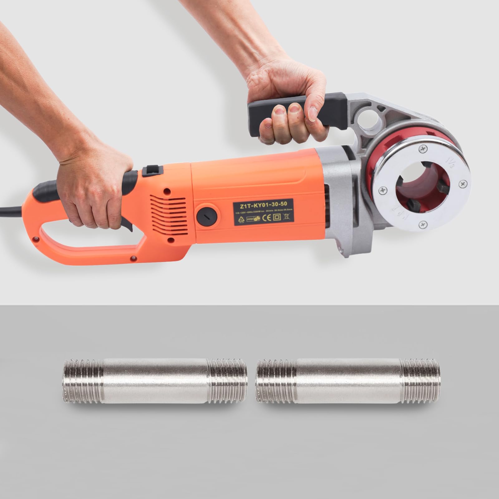 Terraja Electrica 2300W, Kit de Roscado Portatil para Tubos de Acero Galvanizado y Hierro, Herramienta Profesional de Fontaneria con 6 Cojinetes y Estuche de Almacenamiento Robusto