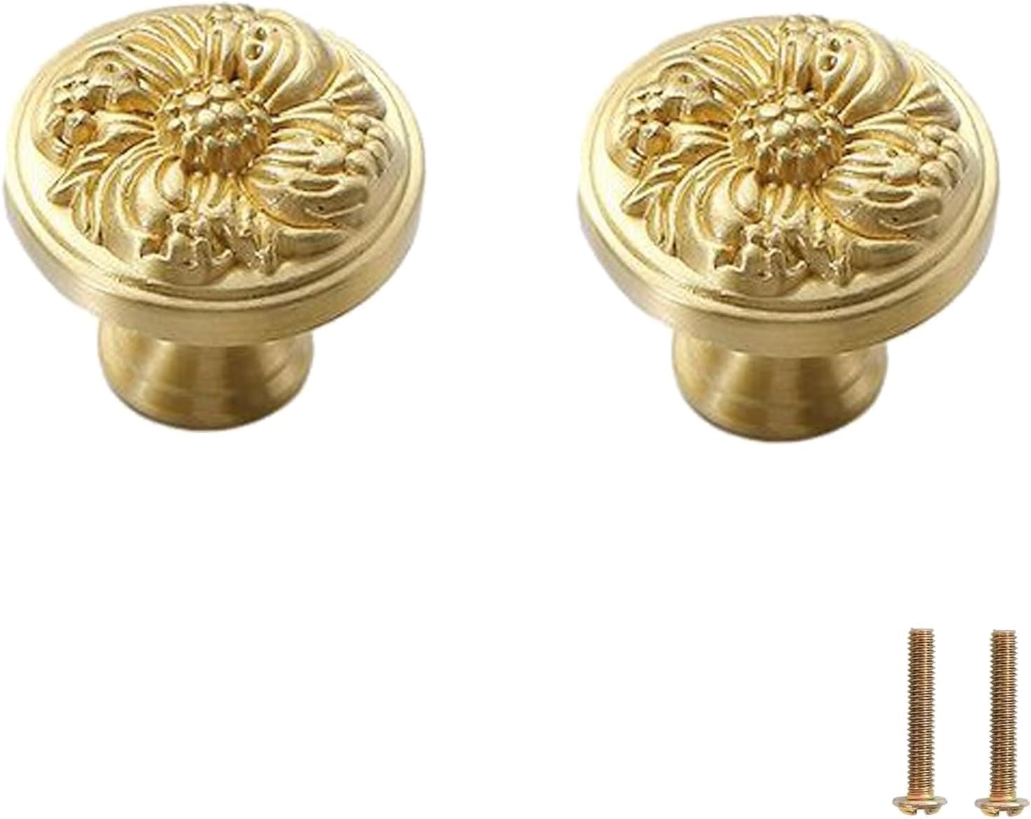 Tnbccxn 16 Copper Color 34*30Mm Cabinet Handles, Cabinet Handles,2 Pcs Fancy Embossed Pure Copper Knob(16 Copper Color 34 * 30Mm)