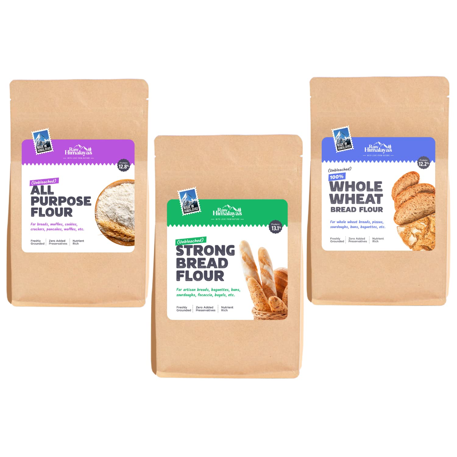 Raw Himalayas Combo Pack of 3 Himalayan Baking Flours (3 Kg) | Sourdough | Artisan Breads | Buns | Cookies | Crackers (B0BWS6SBVH) Amazon Price History, Amazon Price Tracker