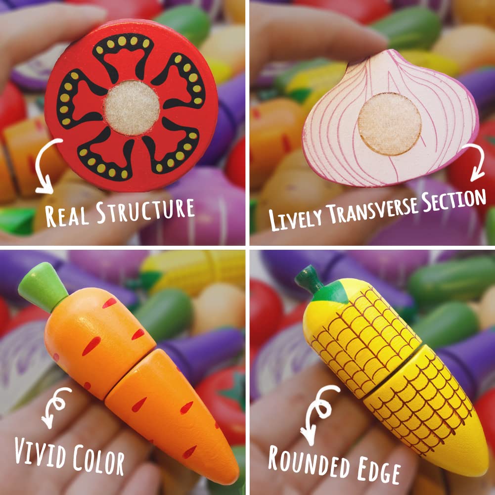 Airlab Verdura da Tagliare Giocattolo, Accessori Cucina Giocattolo Legno per Bambini Bambina, Set Cibo Finto Giocattolo per Cucina Bambini, Regalo Bambino Compleanno Pasqua Halloween Natale 3 4 5 Anni