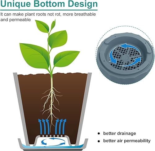 Miniatura 4 de IHDYPPEW 6 Pack 86.55.3 Inch Plant Pot Set, Blue Planters with Drainage Holes and Saucers, Plastic Flower pots for Indoor and Outdoor Plants