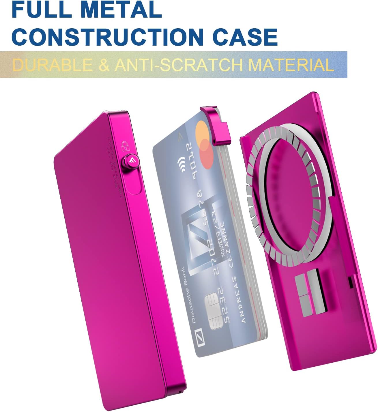 T-MFY Minimalist Credit Card Wallet with Magnetic Ring - Slim Aluminum Wallet - RFID Blocking& Lock Design - Small Magnetic Card Holder Wallet Compatible with All Type Phone for Men&Women