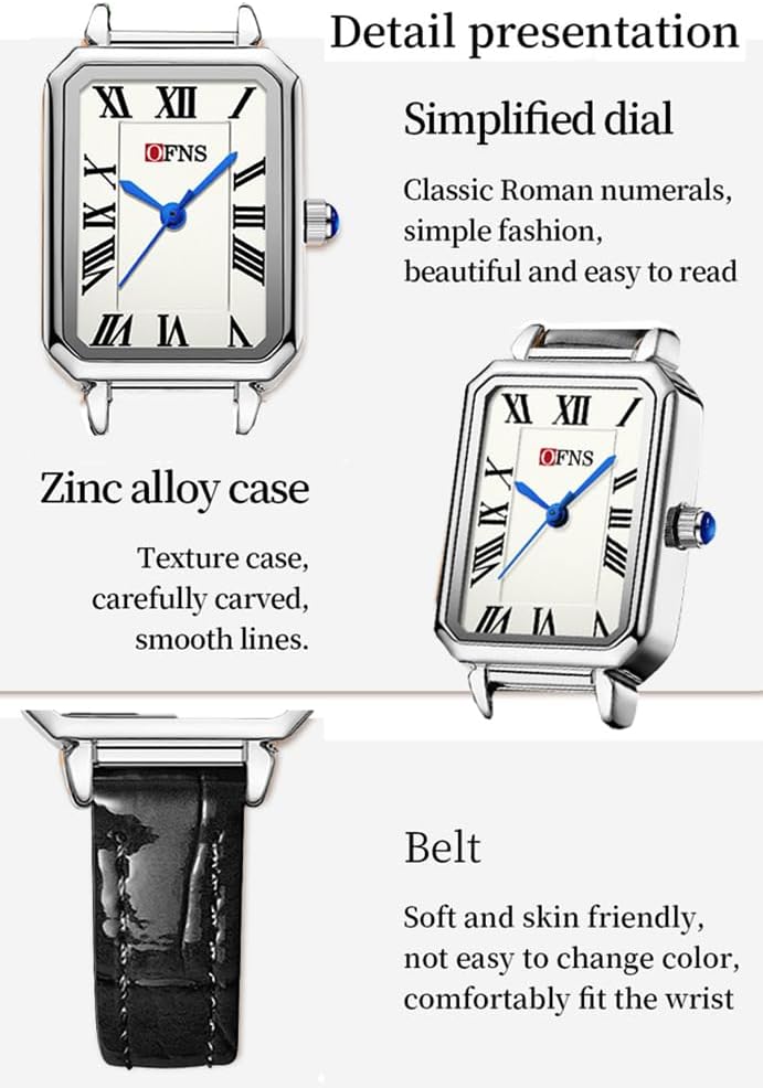Women's Thin Small Square Watch Vintage Roman Numeral Dial Slim Leather Strap Quartz Watch Petite Ladies Wristwatch for Small Wrist, Black Brown