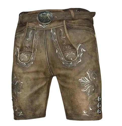 Oktoberfest Trachtenhose Kurze Lederhose herren kurze lederhose oktoberfest lederhosen in antik haselnuss braun mit Gürtel dezente Stickerei Gr. 44-62 (as3, numeric, numeric_50, regular, short, 50) Cover