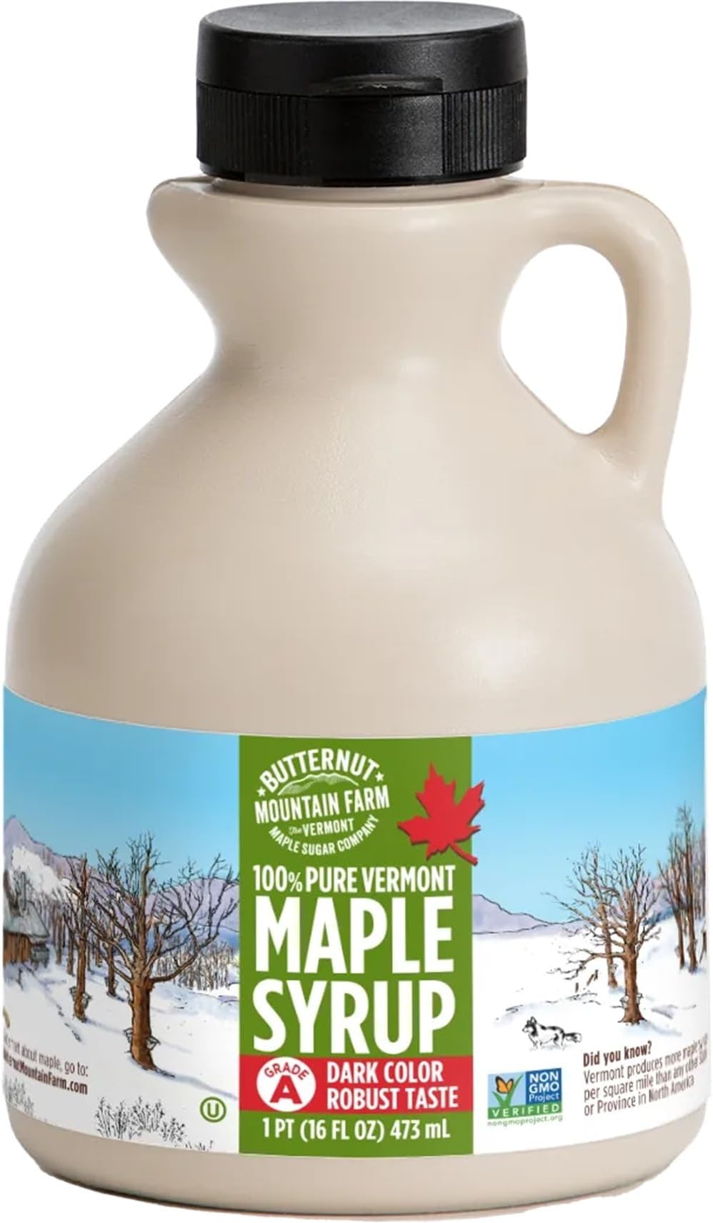 Pure Maple Syrup From Vermont, Grade A (Prev. Grade B), Dark Color, Robust Taste, All Natural, Easy Pour Jug, 16 Fl Oz, 1 Pint