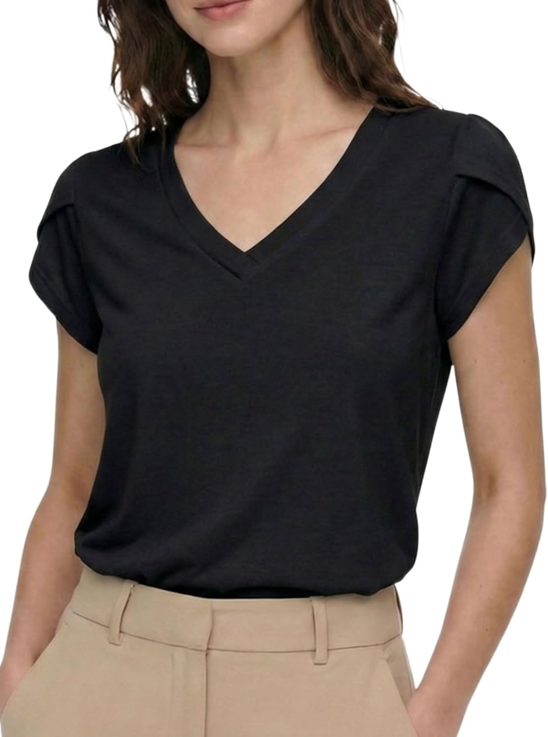 V Neck Blouses for Women Petal Sleeve Summer Tops Capsule Wardrobe Essentials Dressy Casual Shirt