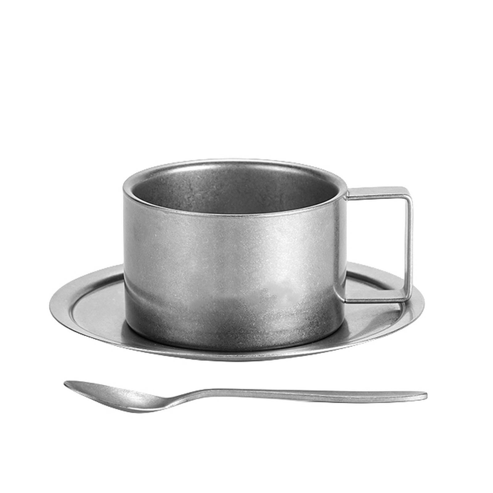 MdybF Edelstahlbecher Retro -Serie Kaffeetasse Set Doppelwand 304 Edelstahl Mit Kaffeelöffel Kaffeescheibe Frosted Industrial Style Tea Tasse Set
