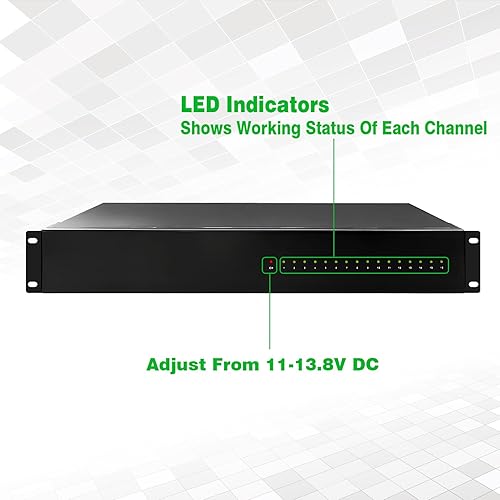Miniatura 10 de Caja de alimentación distribuida CC de montaje en rack de 1U 18 canales DC 12V 20 Amp Reset Fusible de restablecimiento, cable de alimentación de CA