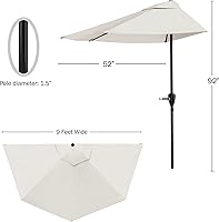 Vista 2 de Pure Garden Half Umbrella - 9 ft Patio Umbrella with Easy Crank - Half Umbrella Outdoor Patio Shade