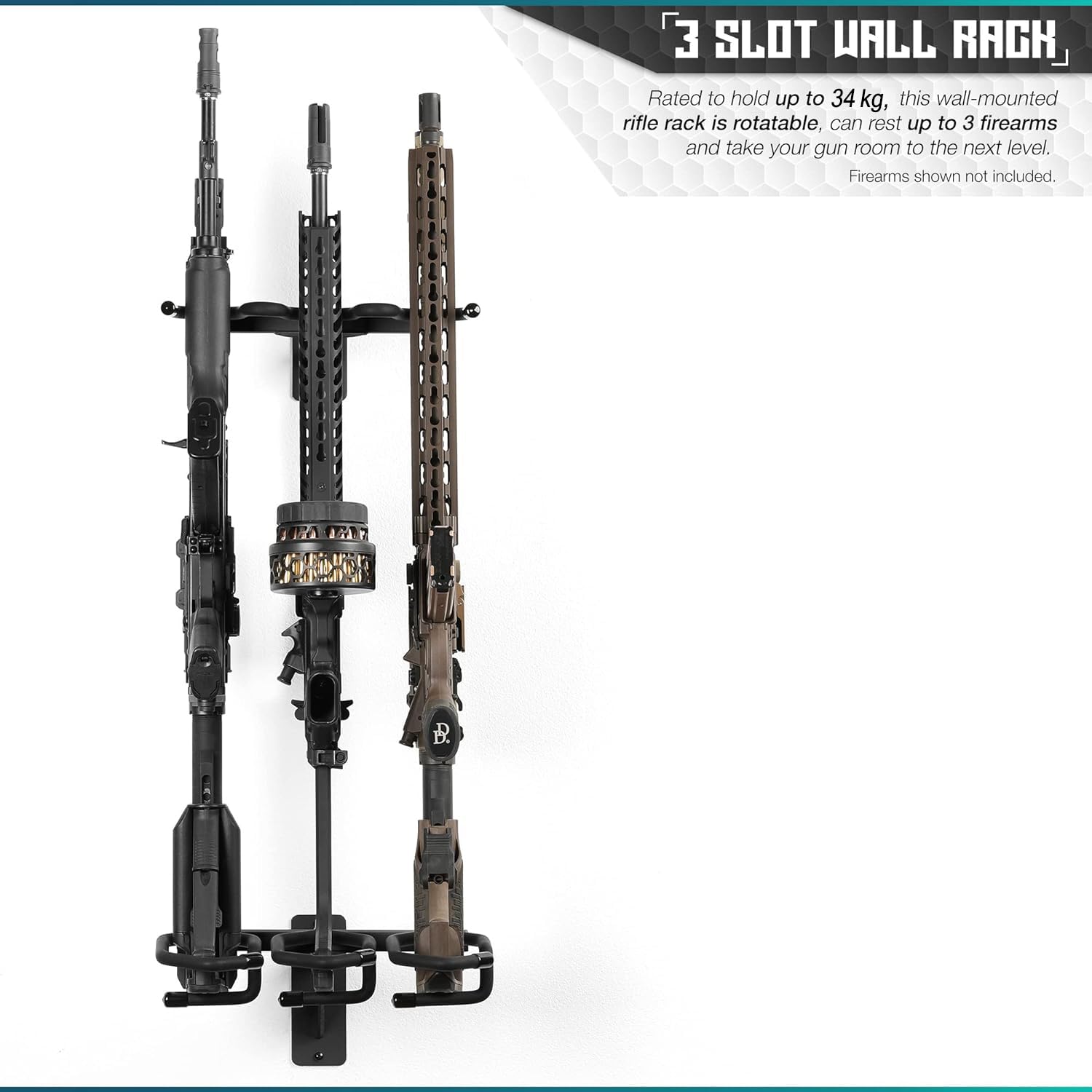 ATFLBOX Stojak ścienny na karabin Shotgun Tactical Shotgun Carbine Firearm Indoor Storage Rack - Wytrzymała stal, 3 gniazda, do 34 kg wagi