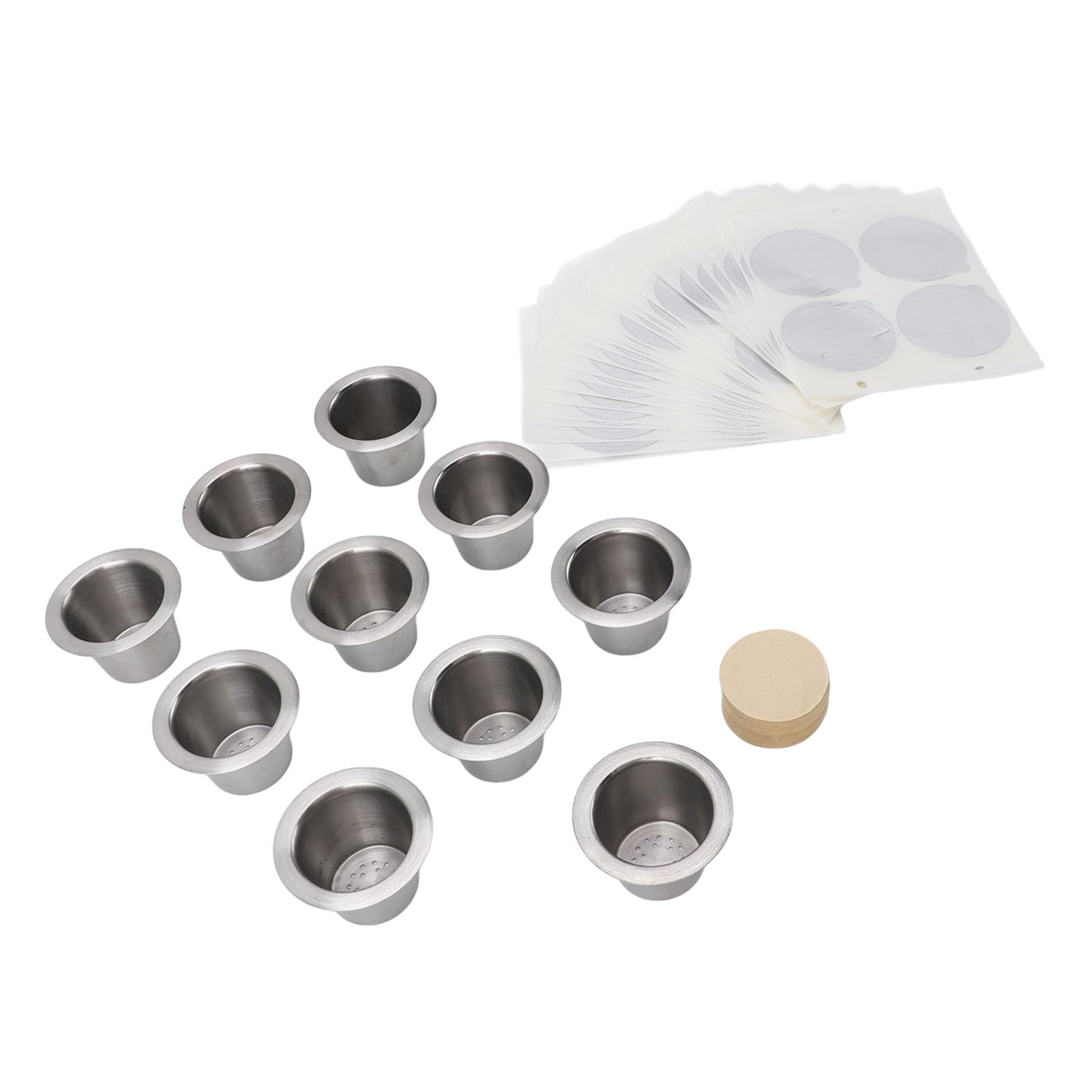 Taza de Cápsulas de Café Juego de Cápsulas de Café Reutilizables Kit Completo para Hacer Café para Uso en la Cocina Casera Acero Inoxidable Paquete de 10 con Tapas de Papel