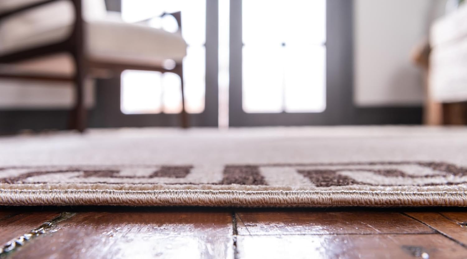 Rugs.com Hera Collection Rug – 6 Ft Runner Beige and Brown Medium-Pile Rug Perfect for Hallways, Entryways