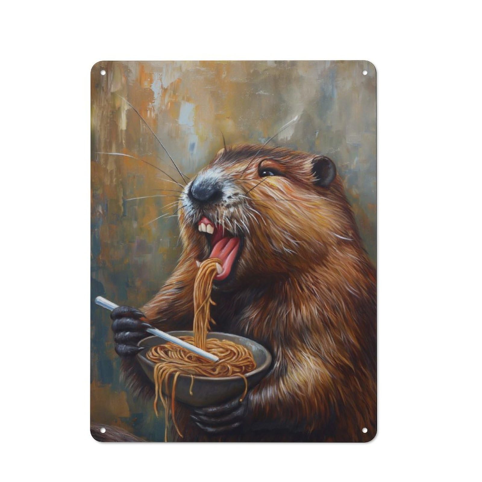 Retro Funny Beaver Ramen Noodles Vintage Tin Sign 40x30cm, Retro Room Decor for Lounge, Study, Pub Or Wall Gallery