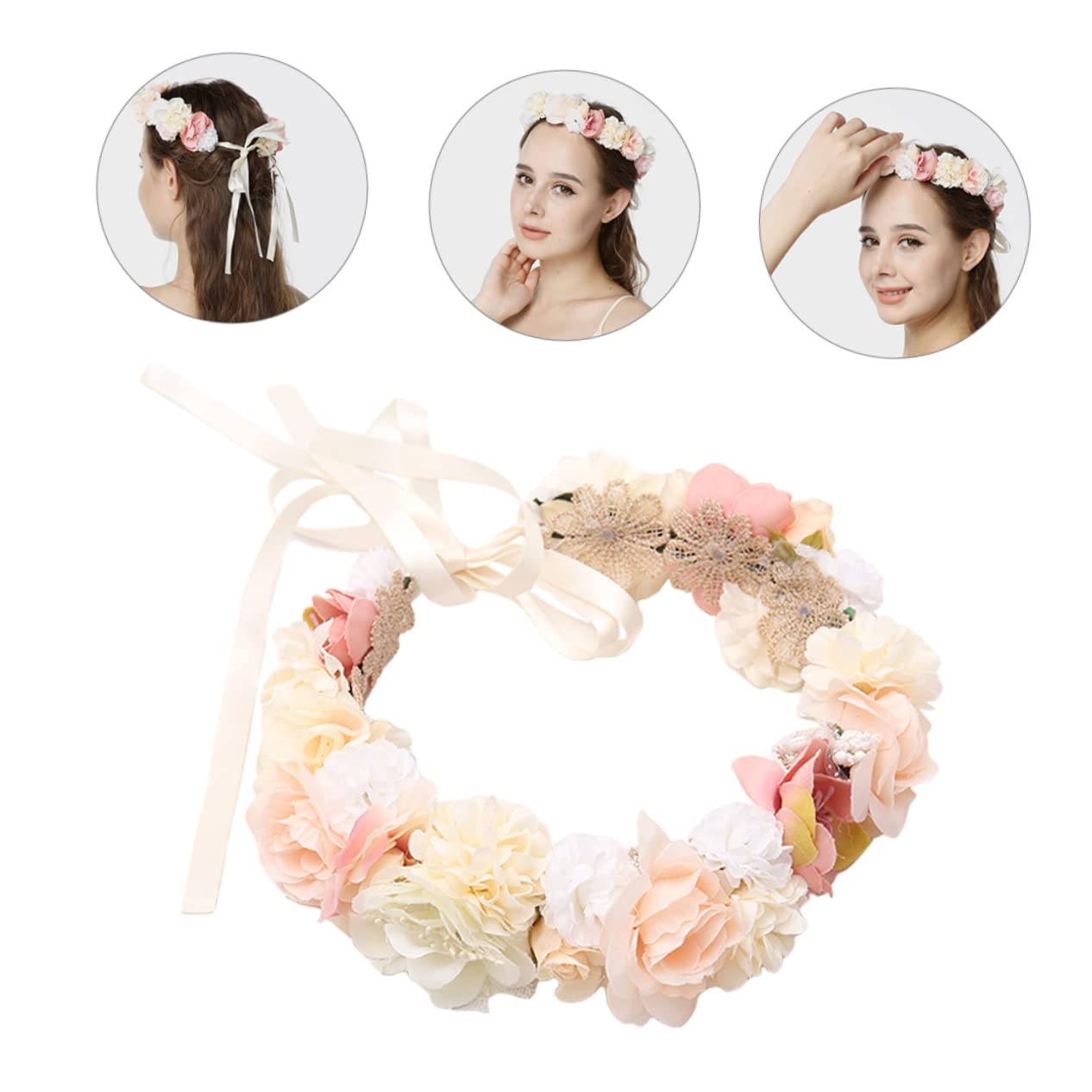 5 Pz Diadema di ghirlanda di fiori di seta nastri per per ragazze fasce per la testa ragazza dei fiori hallowen hair charms fascia floreale copricapo floreale tessuto rosa