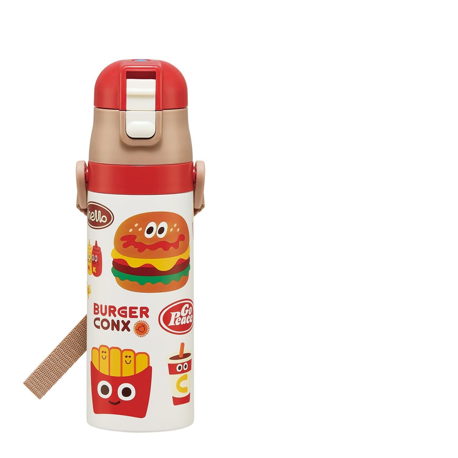 Skater SDC4-A Children's Water Bottle, Direct Drinking, 15.2 fl oz (470 ml), Burger Conx, Halo, Boys, Girls, Cold Insulation, Stainless Steel, Lightweight Type, Sports Bottle, Kids, Water Bottle : Spo