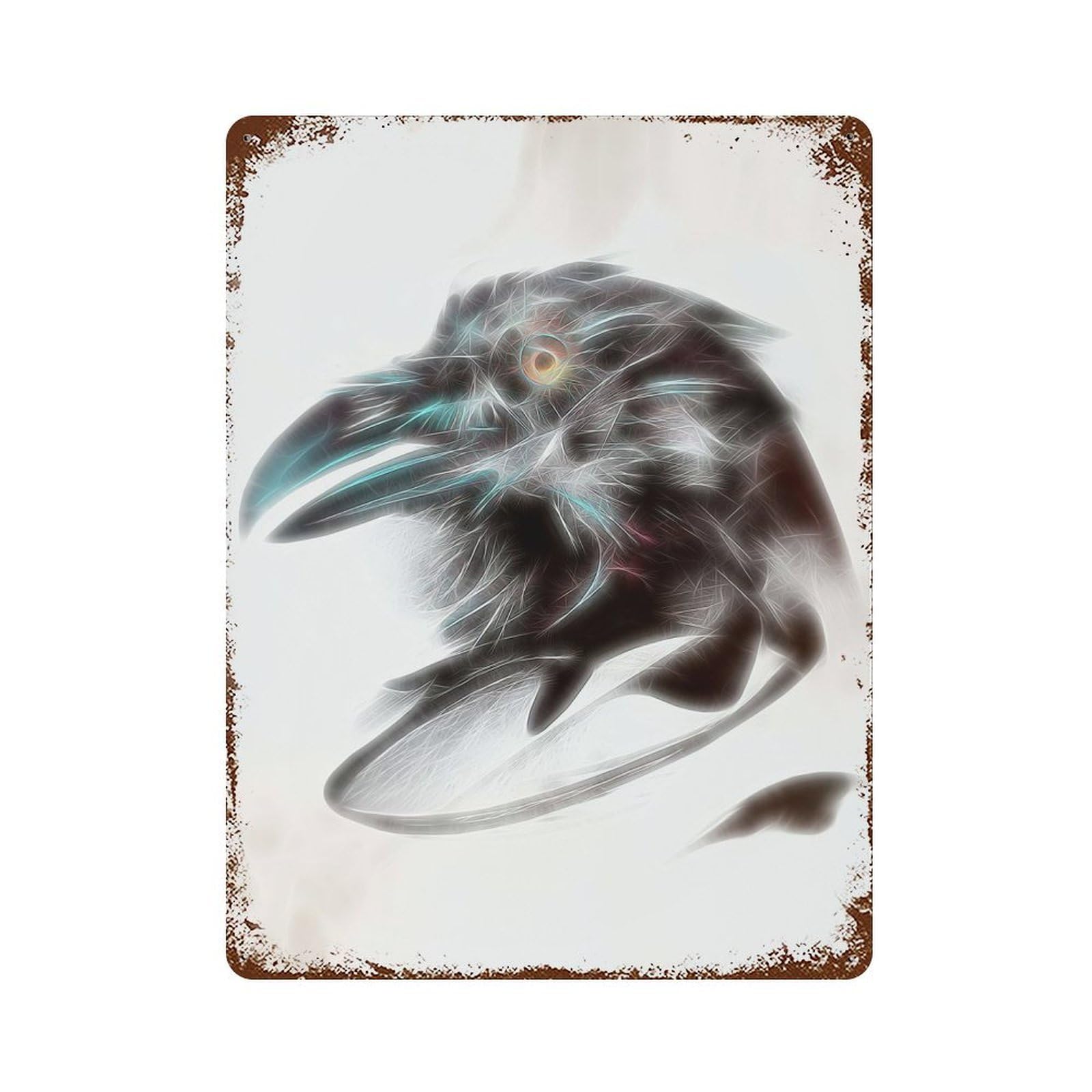 Garage Style Raven Head Fractal Vintage Metal Tin Sign 15.7"x11.8", Rustic Home Decor for Bar And Workshop