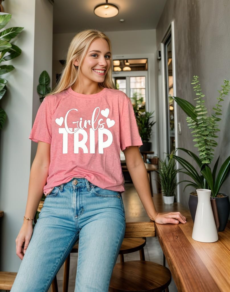 Girls Trip Shirts for Women Plane Travel Graphic Tees Vacation Shirts Letter Printed Hiking Casual Short Sleeve Tee Tops - Image 3