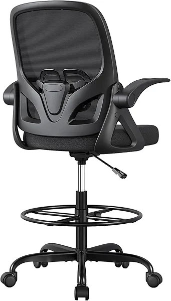 ORRSAKER Tall Drafting Chair with Lumbar Support and Footrest Ring, Supportive Tall Extended Height Ergonomic Desk Chair for Home Work, Breathable Mesh Office Chair with Flip up Arms(Black)