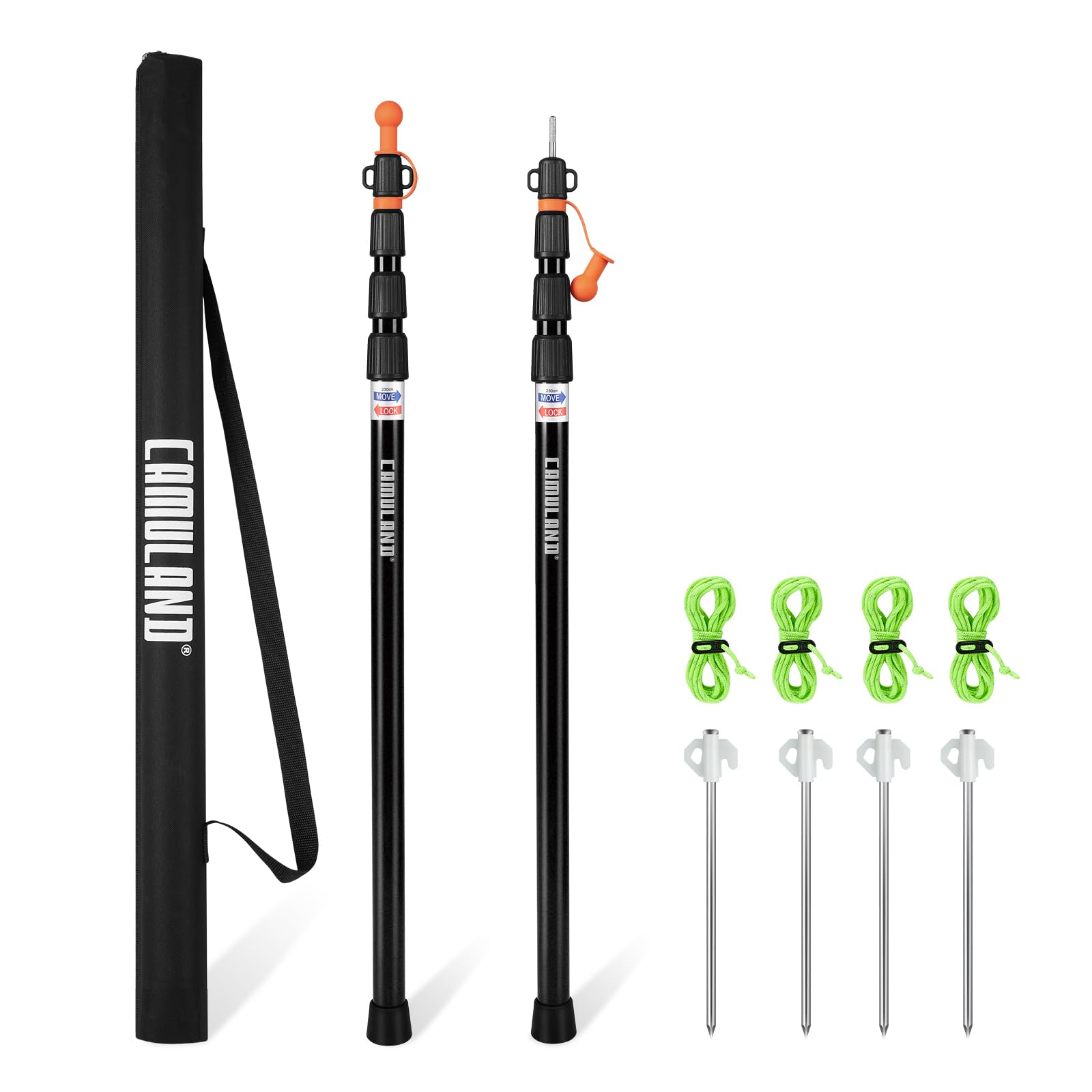 Tarp Poles, CAMULAND Heavy Duty Trap Poles Set of 2, 31.1" - 90.6” Aluminum Tent Poles for Tarp Adjustable, Lightweight and Portable Replacement Telescoping Tarp Poles-4 Section(Black)