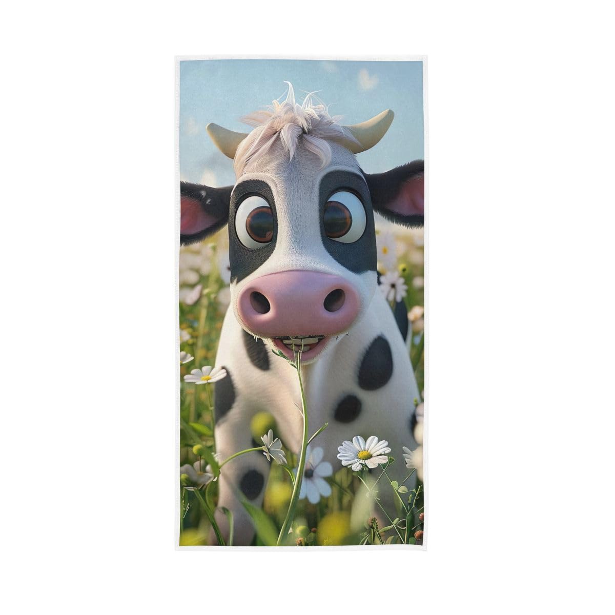 HUYGD Cute Cow Daisy Field Hand Towel, Multipurpose Hand Towels Cotton for Bathroom, Gym, Hotel, Spa 15 x 30 Inches