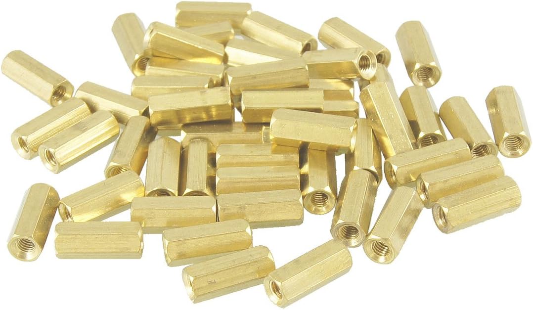 Aexit 50 Pcs Tube Fittings M3X13mm Gold Tone Female Thread