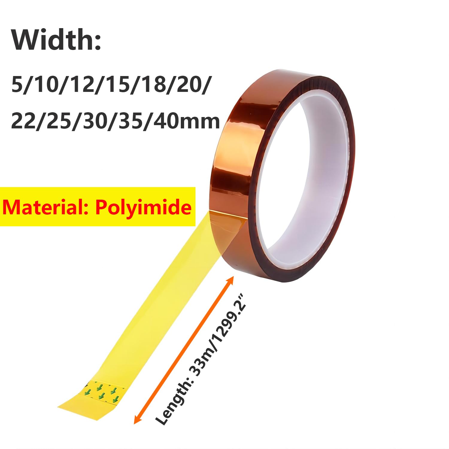 Qrity 1 Pezzi Alta Temperatura Nastro, 12mm x 33m, Nastro Resistente al Calore, Nastro Adesivo ad Alta Temperatura 260-300℃, per Stampanti 3D, Saldatura, Batteria, Copertura