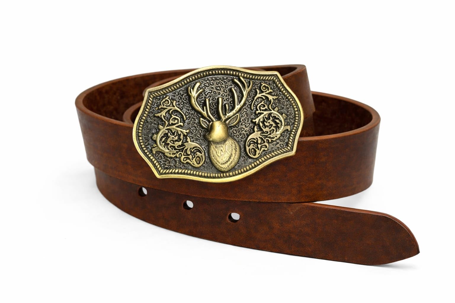 Men’s Leather Belt with Deer Head Zinc Alloy Buckle (40mm) – Vintage Western Style Casual Waist Belt for Men | Black/Brown Leather Belt-image-28