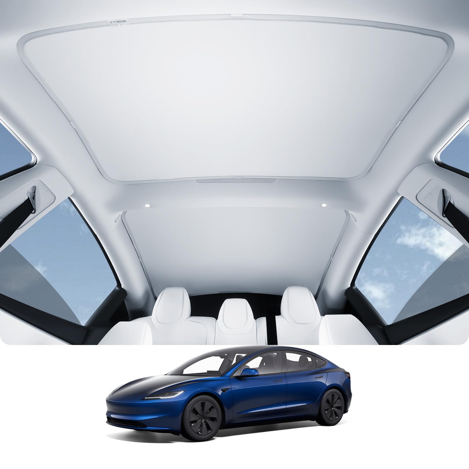 Motrobe Tesla Model 3 Highland Sunshade Roof [Never Sag, No Gaps] Glass Roof Sun Shade [Nano Ice-Crystal Coatings] Sun Protection Heat Insulation for Model 3 2024 2025 Highland Accessories Gray