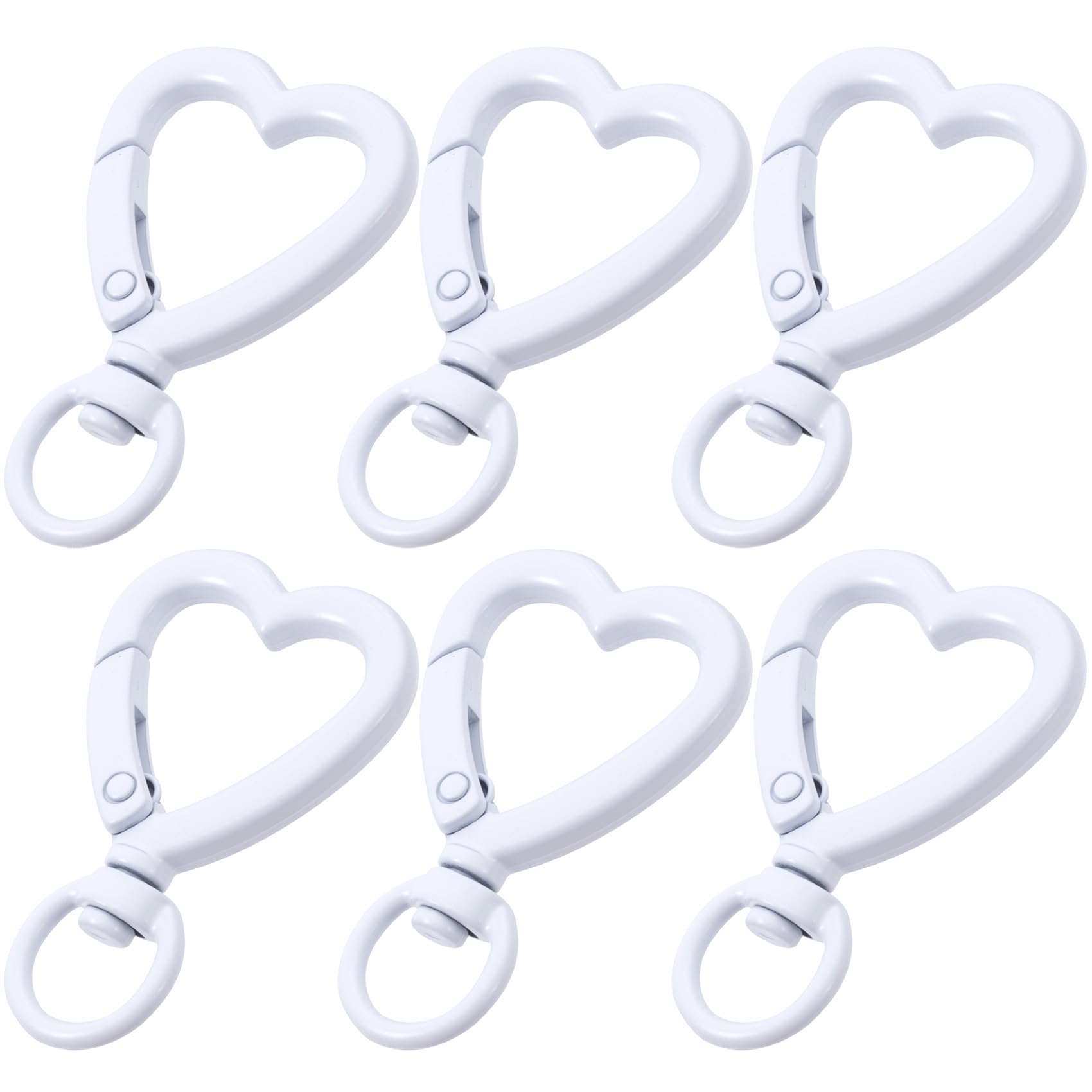 OIIKI 6PCS Heart Shape Keychain Clip, Heart Spring Snap Hook, Cute Lobster Clasp DIY Hanging Buckle Accessories for Keys, Bags (White Color)