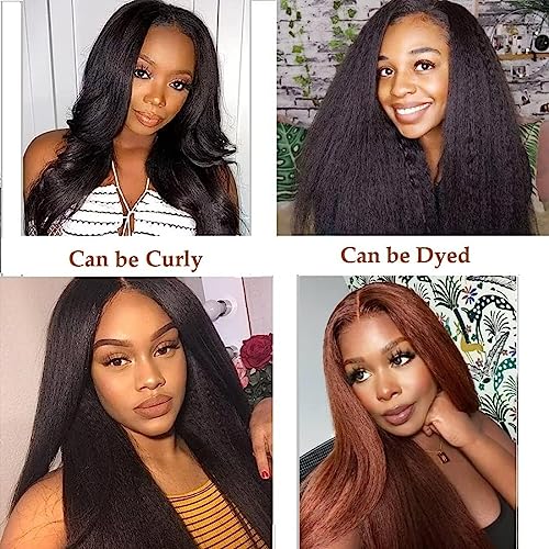 Image of V Part Wig Human Hair Kinky Straight 180% Density Upgrade U Part Human Hair Wig for Women Can Last 6-9 Months No Leave Out No Glue Beginner Friendly Yaki V Shape Wigs 16 Inch Natural Color