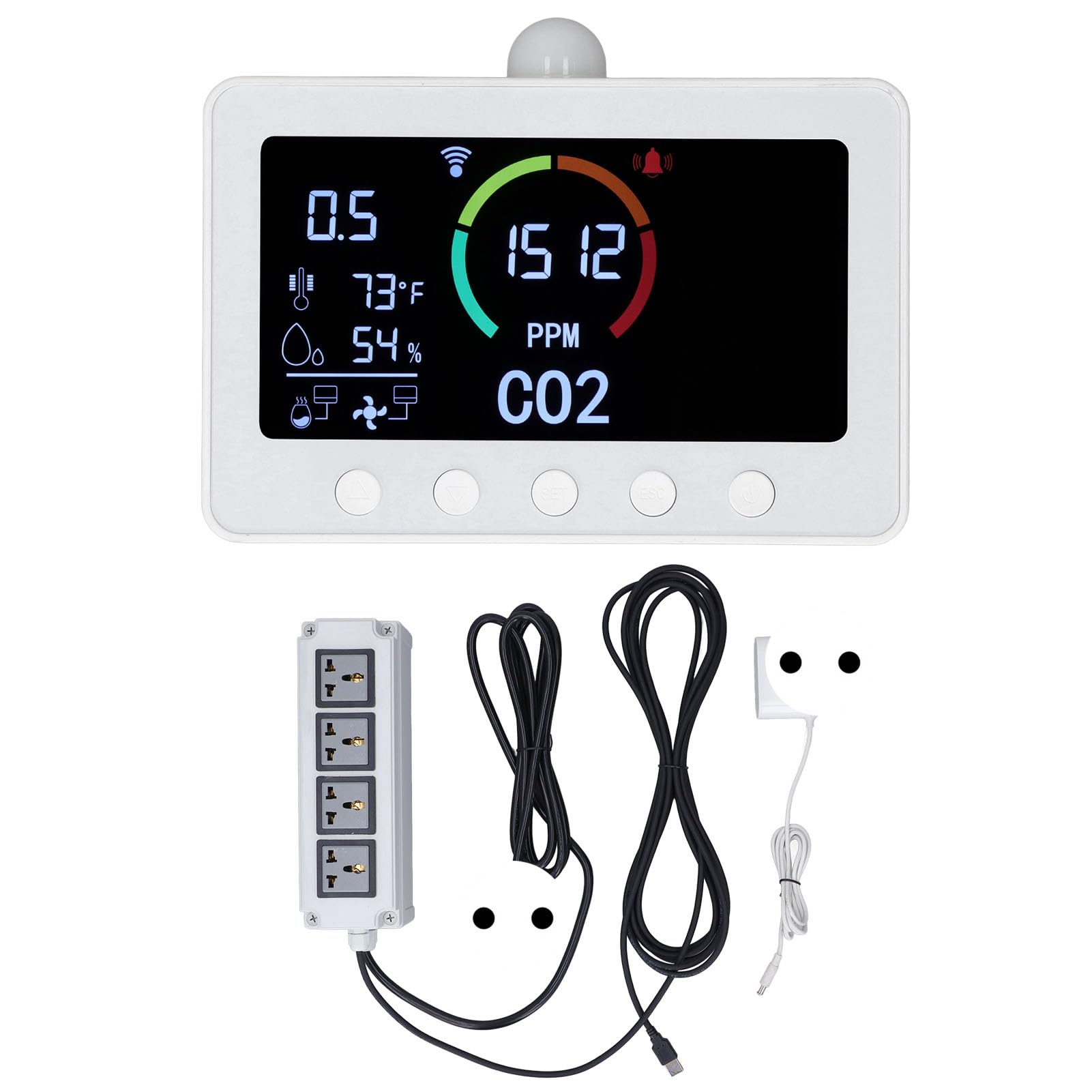 Detector de CO2, Monitoreo Remoto WiFi Pantalla LCD de 7 Pulgadas Salida de Señal de relé RS485 Monitor de CO2 DC12V 2A con Sensor de Luz para Fábrica (Enchufe de la UE)
