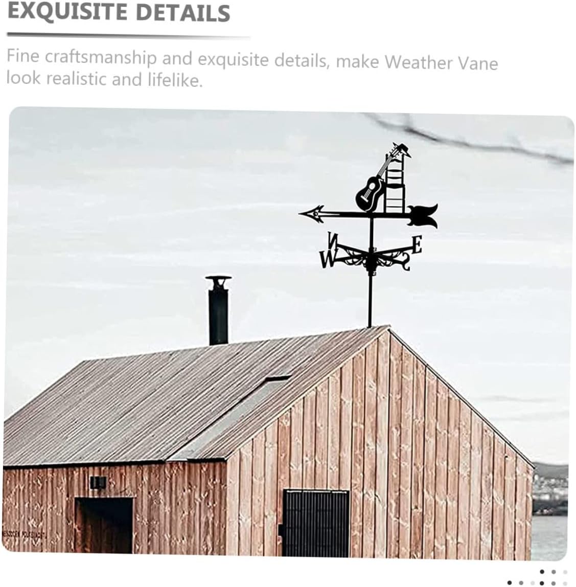 Garden Decorative Iron Guitar Weathervane Yard Decor Metal Wind Direction Indicator for Outdoor Patio Roof Farmhouse Weather Vane